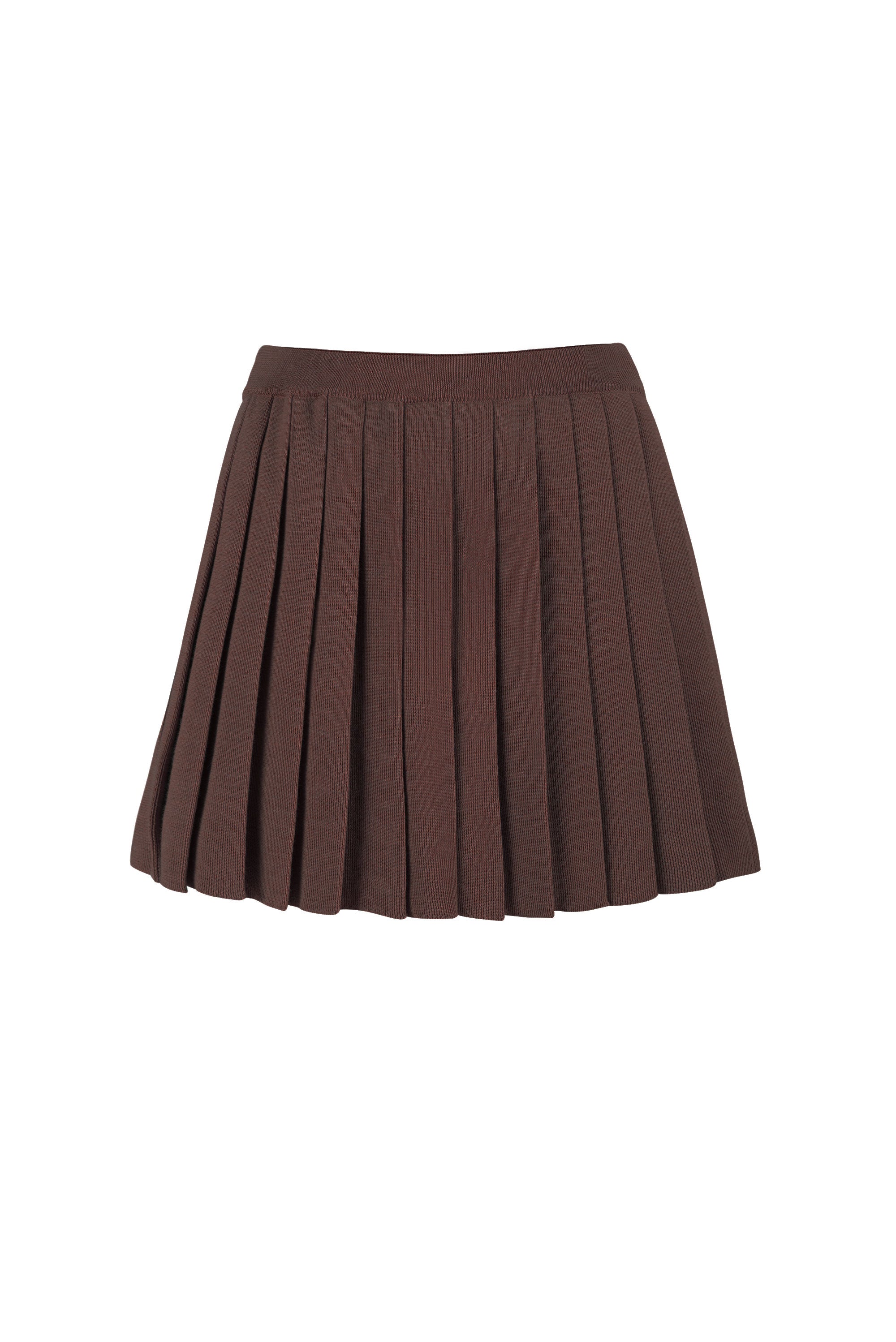 Piccolo Pleated 100% Merino Mini Skirt Chocolate